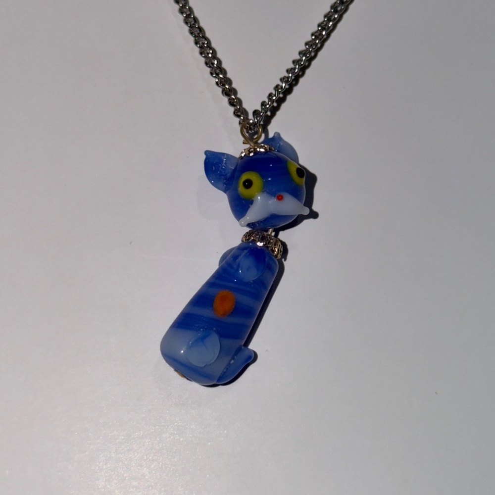 Necklace with Blue Cat Pendant